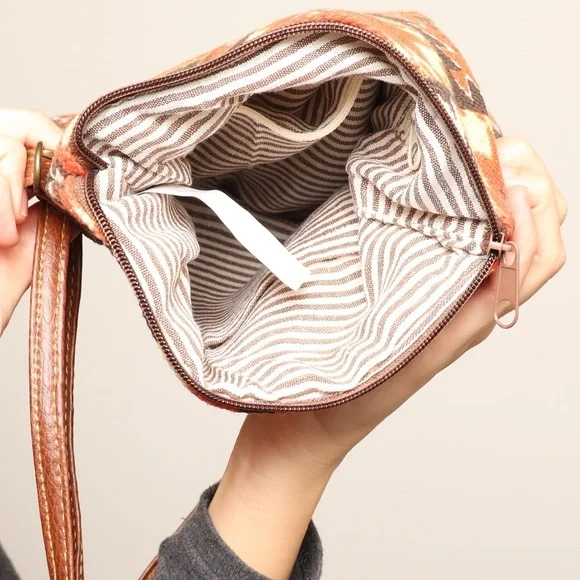 100% Cotton Fiber Pine Creek Orange Patterned Crossbody Bag - Picture 4 of 5